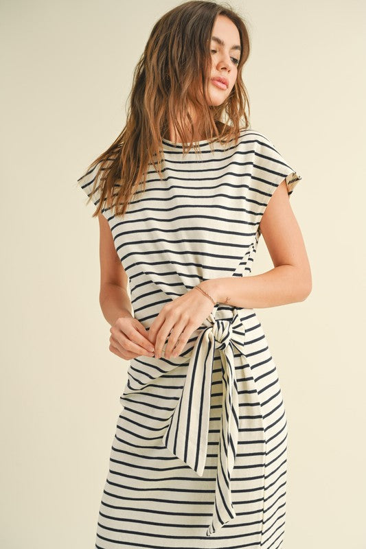 Matilde Side Knot Dress - White/Navy