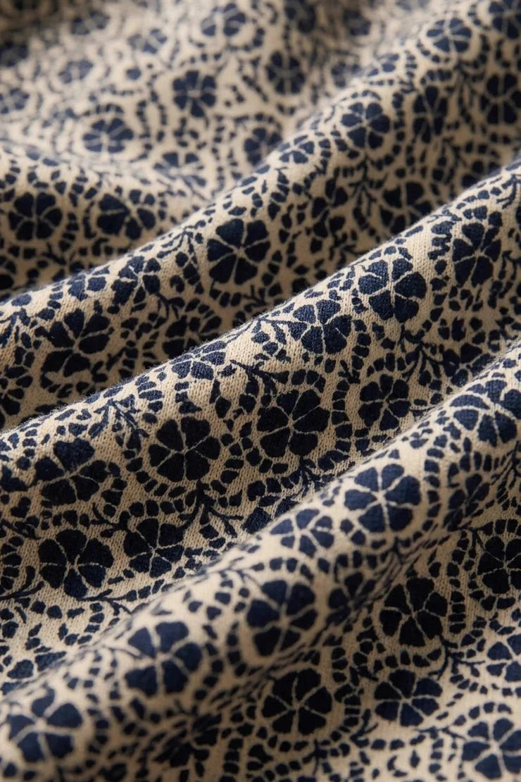 Navy floral print midi dress full-length view