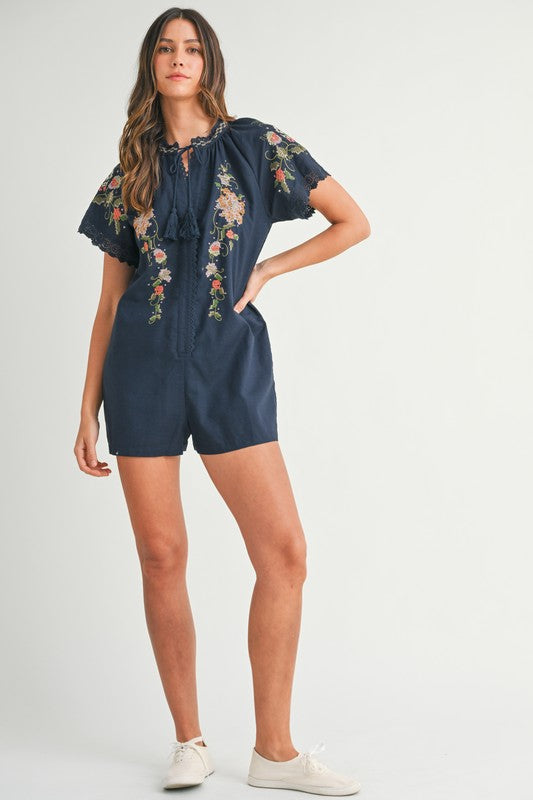 Calypso Embroidered Short Sleeve Romper