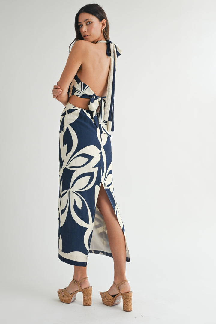 Palmstrand Halter Midi Dress - Navy
