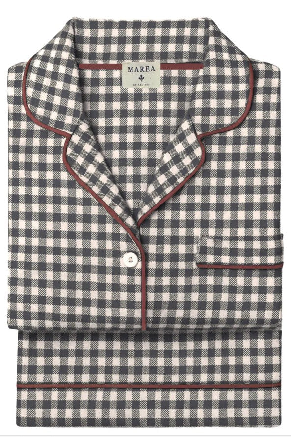 Navy Gingham Flannel Pajama Set