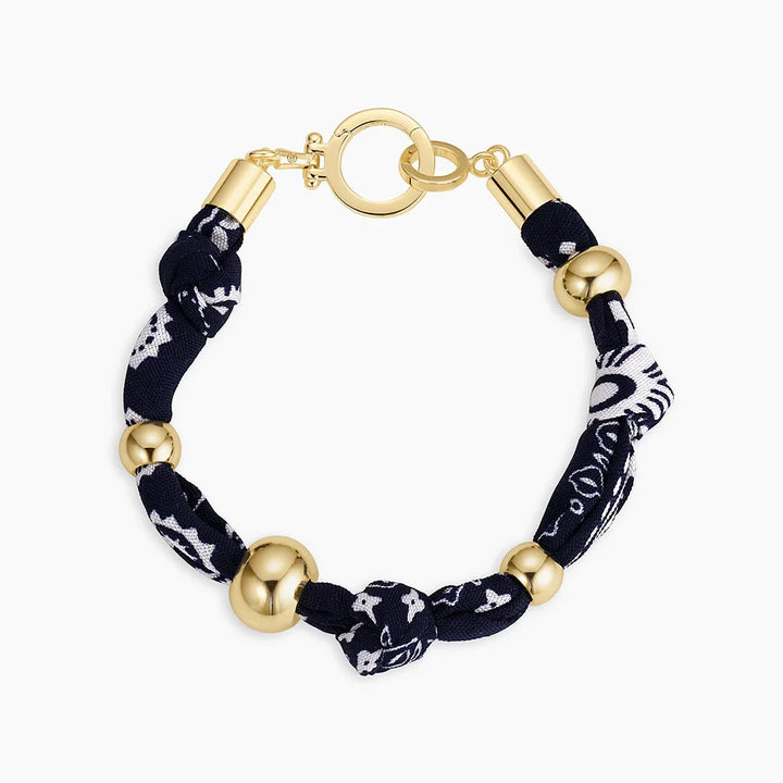 Paisley Bandana Knot Bracelet- Gold/Navy