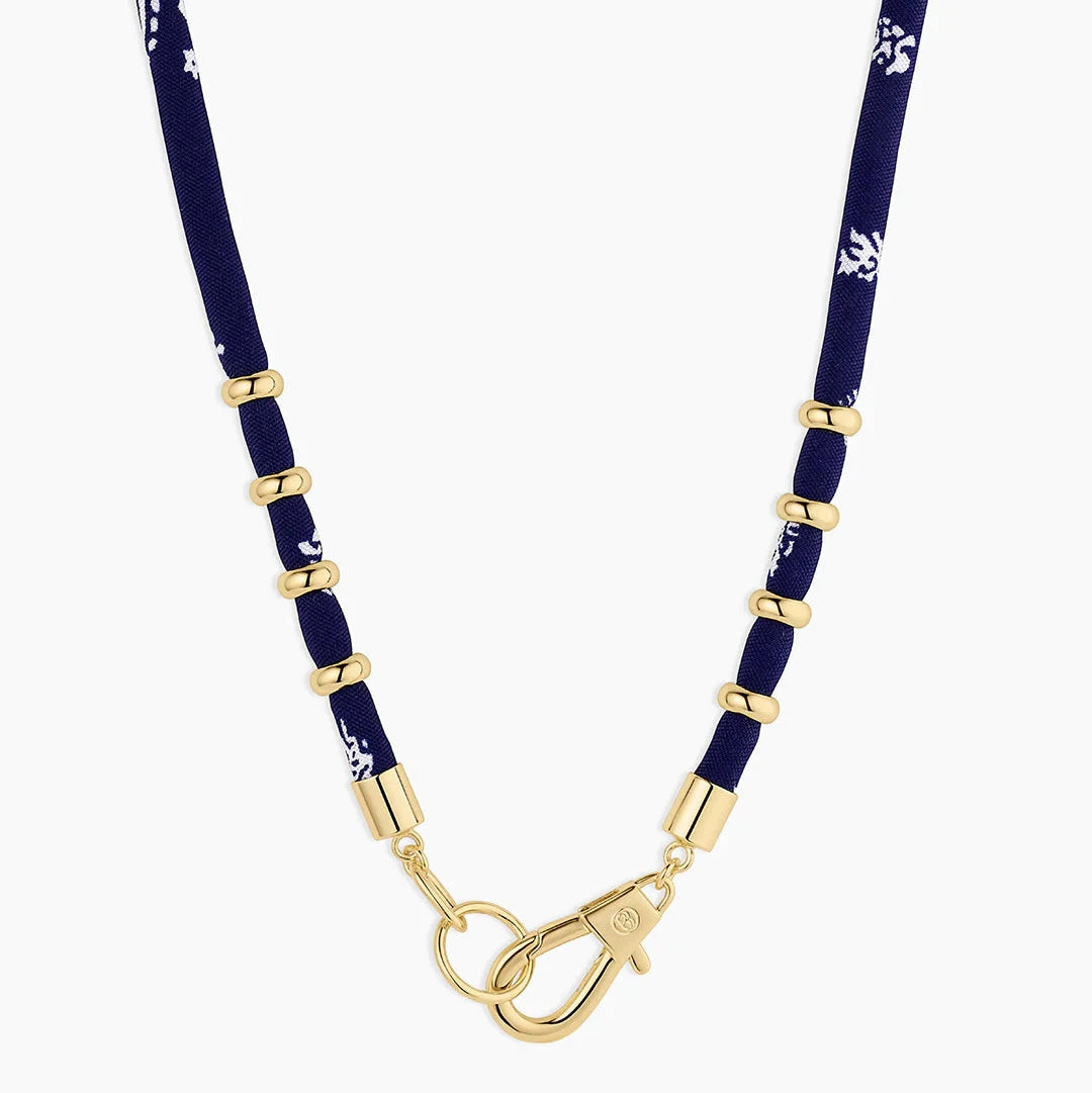 Paisley Bandana Long Necklace - Gold/Navy