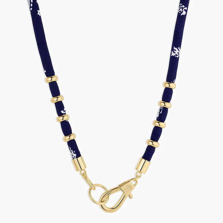 Paisley Bandana Long Necklace - Gold/Navy