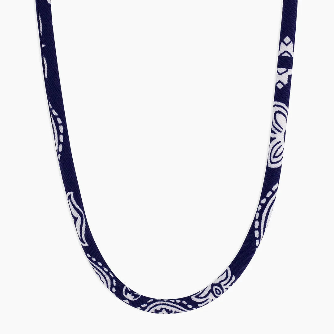 Paisley Bandana Long Necklace - Gold/Navy