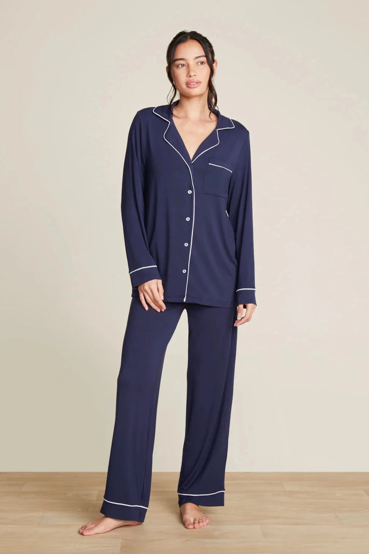 Luxe Milk Jersey Piped Pajama Set - Indigo