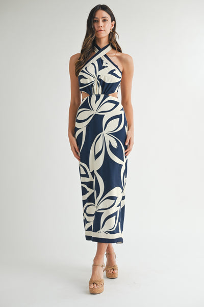 Palmstrand Halter Midi Dress - Navy