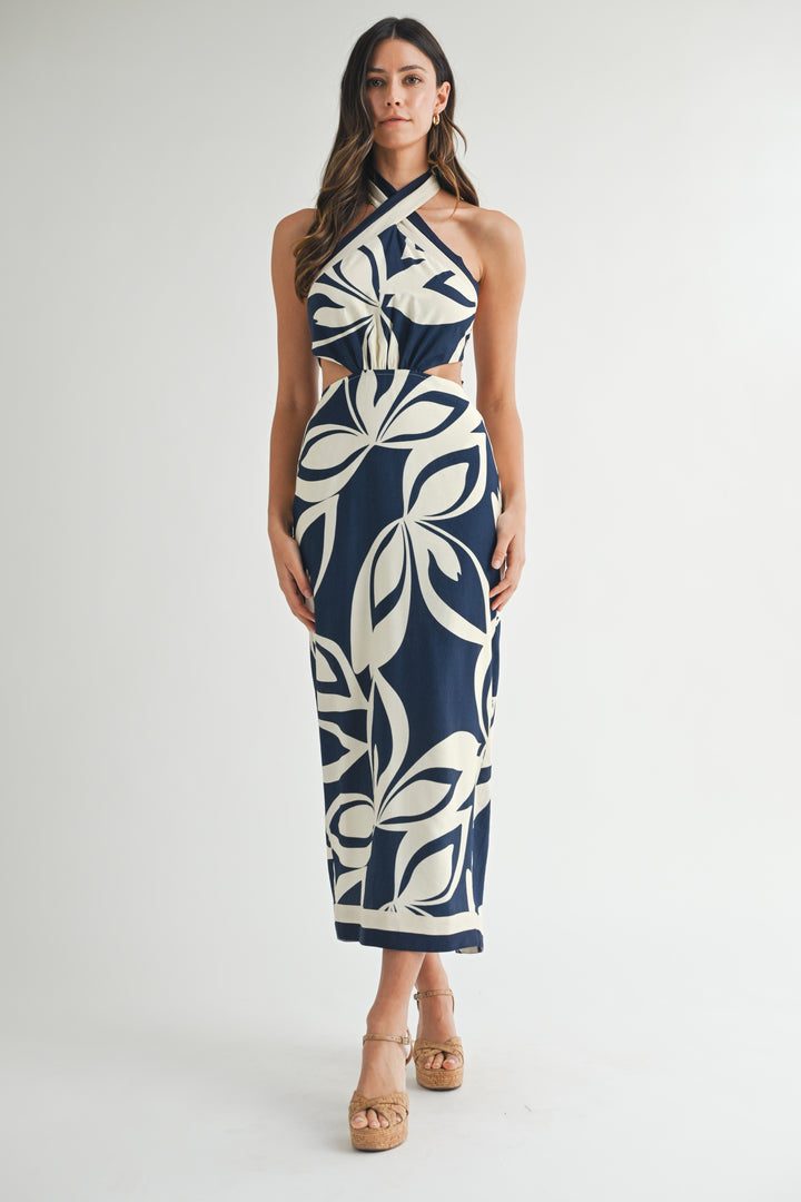 Palmstrand Halter Midi Dress - Navy