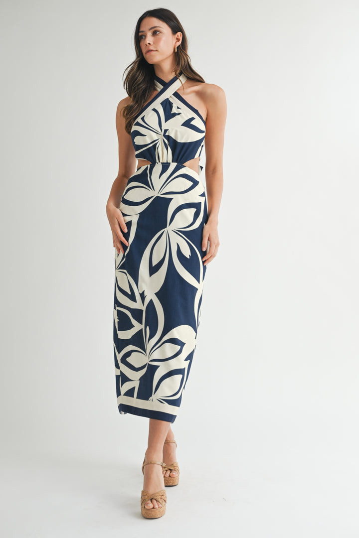 Palmstrand Halter Midi Dress - Navy
