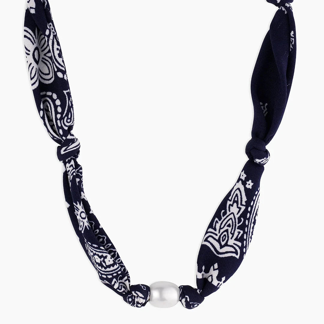 Paisley Bandana Pearl Necklace- Gold/Navy