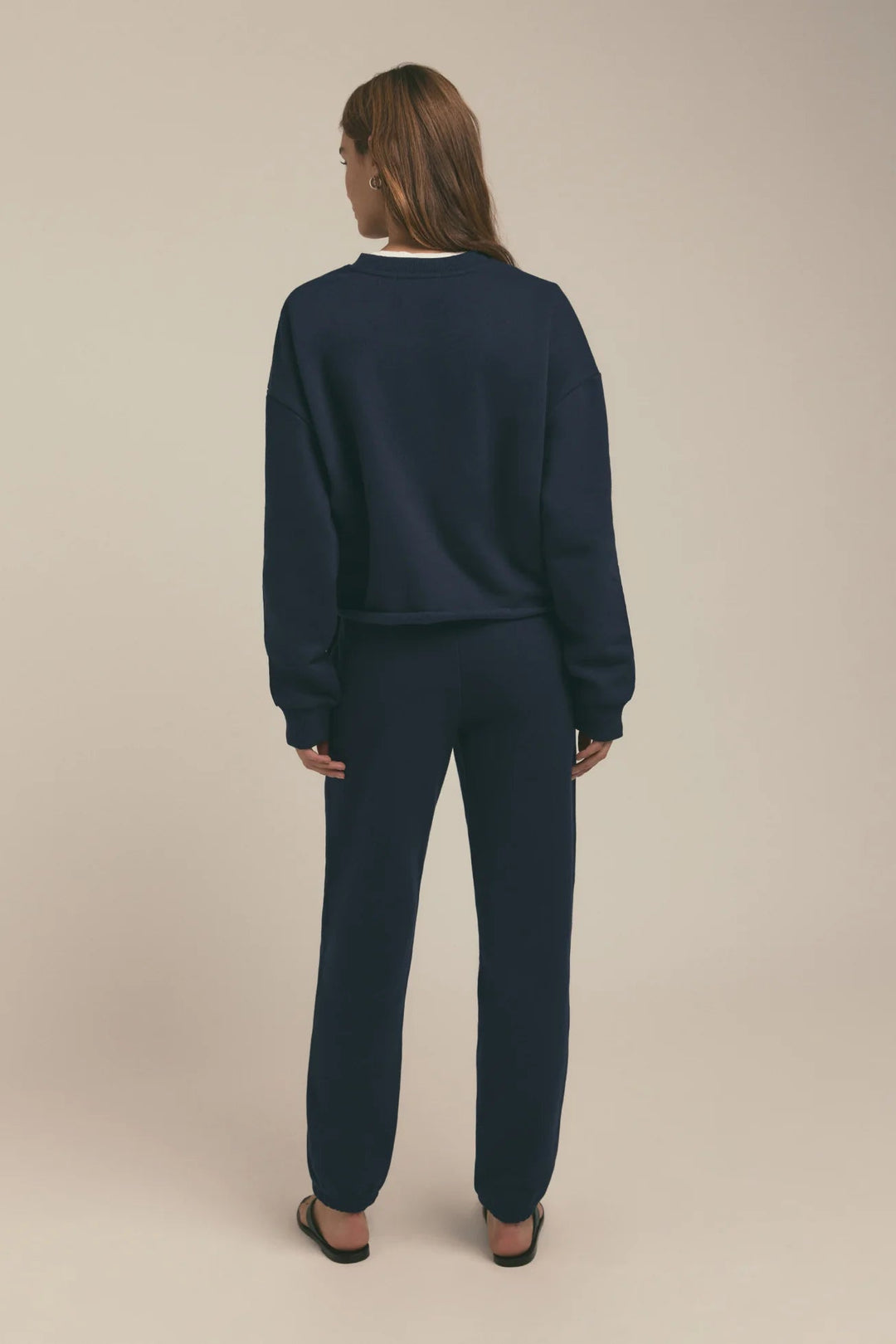 Cropped Collegiate Sweatshirt - Navy/White