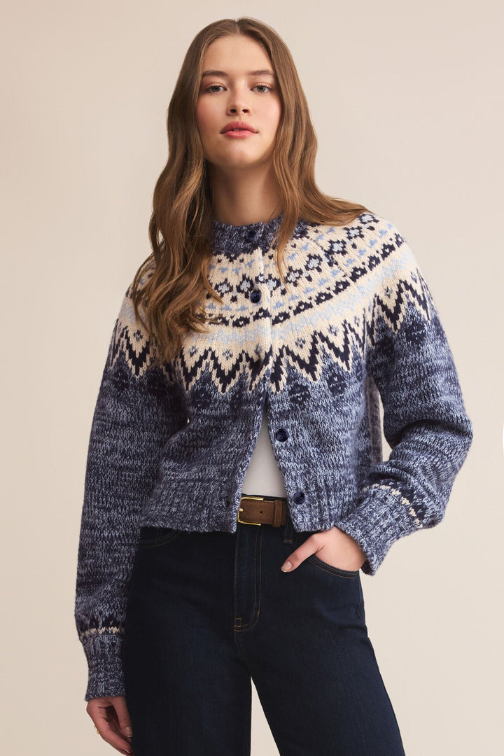 North Sea Fair Isle Cardigan - Blue Velvet Heather