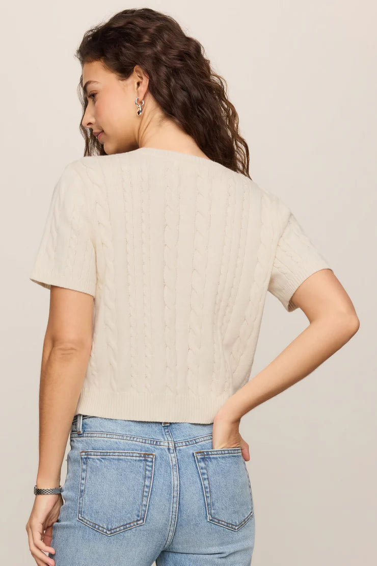 Off-white short sleeve cable knit cardigan