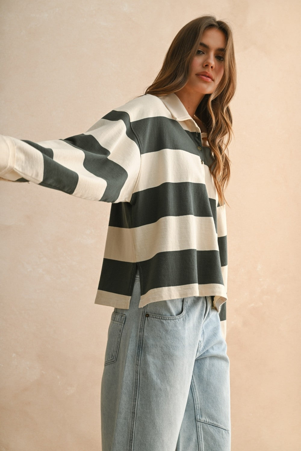 Natalie Striped Shirt - Olive/Beige – Rivet Collective