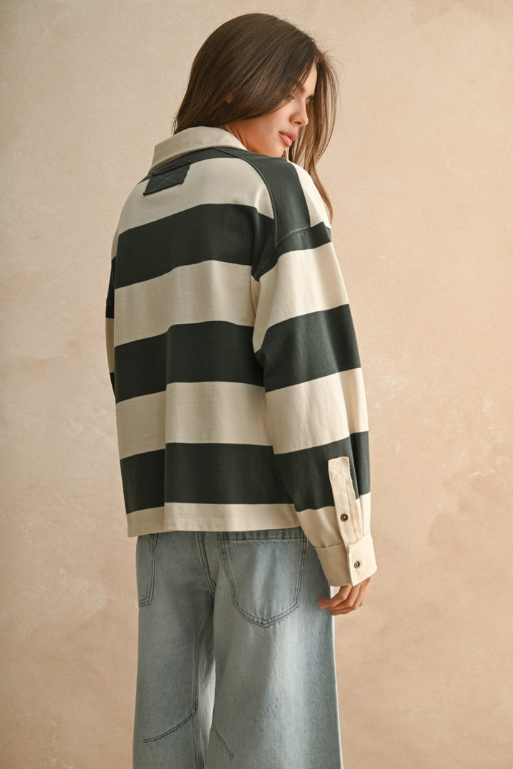 Natalie Striped Shirt - Olive/Beige