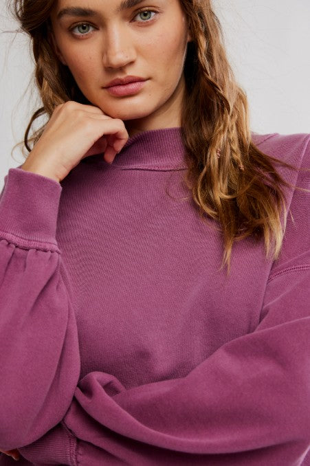 Palm Springs Mock Neck Fleece Sweatshirt - Damson