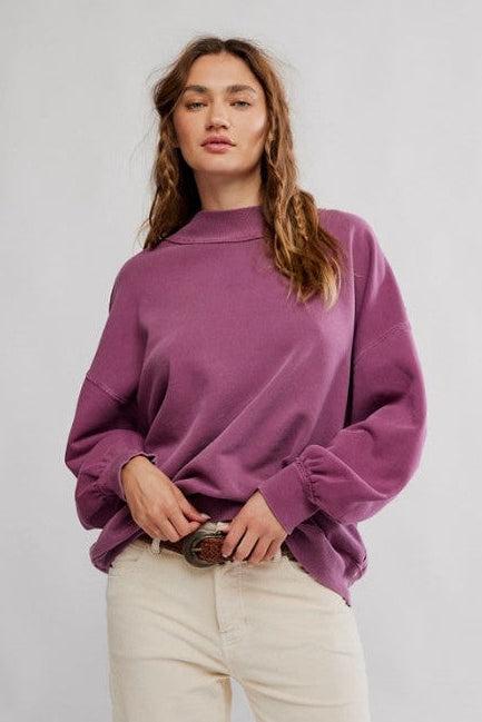Palm Springs Mock Neck Fleece Sweatshirt - Damson