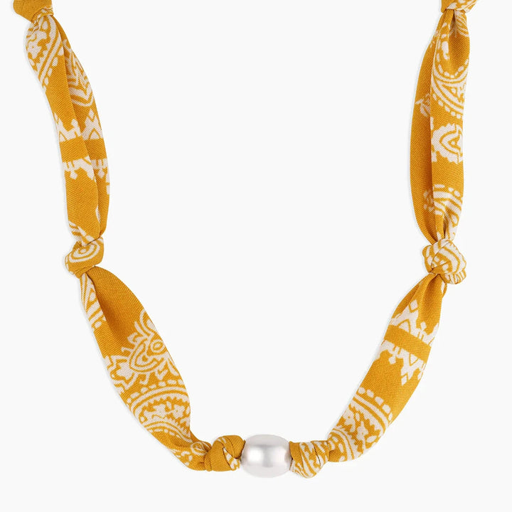 Paisley Bandana Pearl Necklace- Gold/Yellow