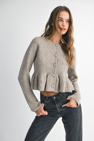 Briah Peplum Cardigan - Lt Mocha