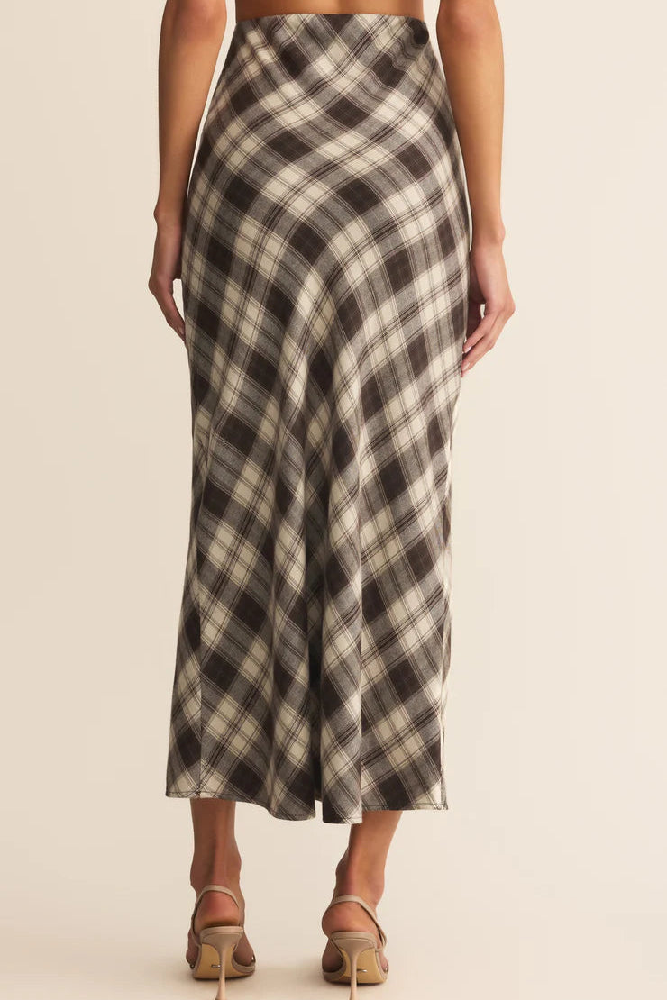 Europa Plaid Midi Skirt - Black