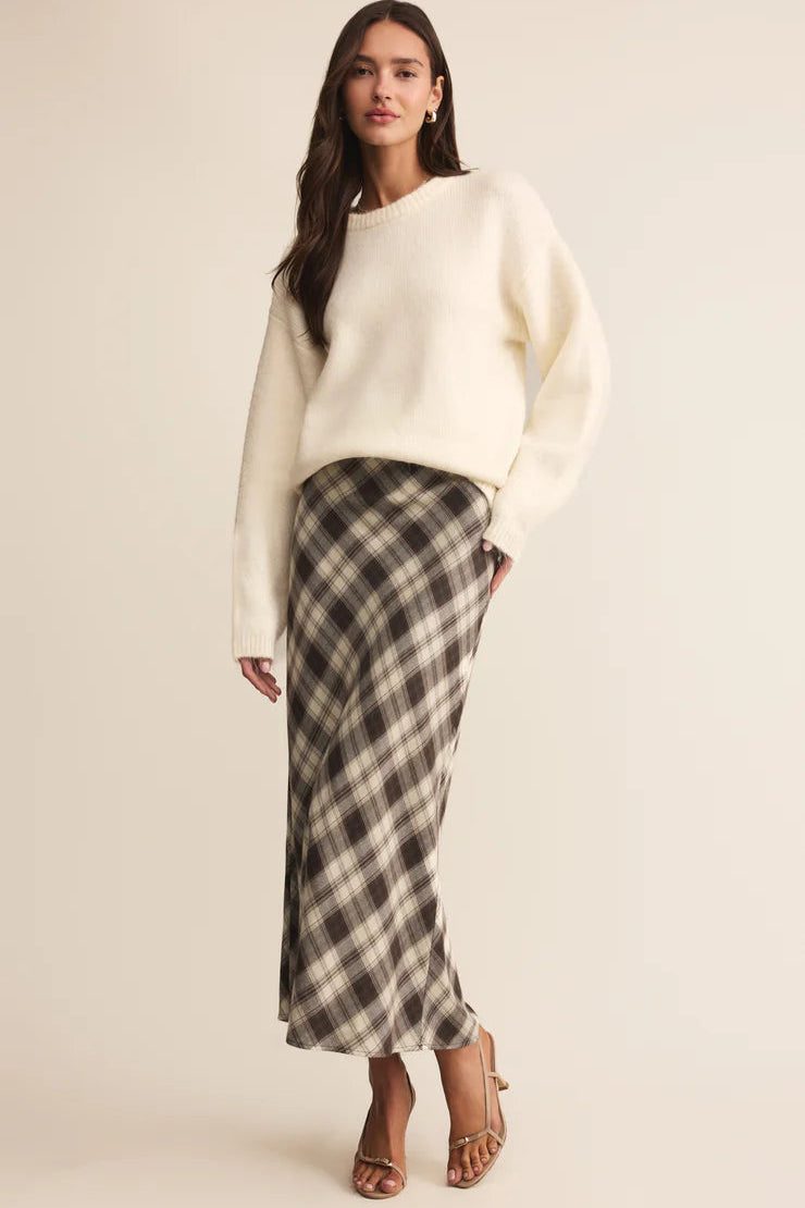 Europa Plaid Midi Skirt - Black