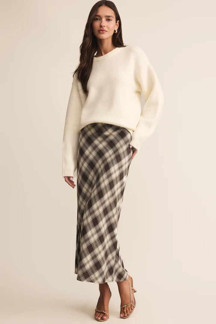 Europa Plaid Midi Skirt - Black