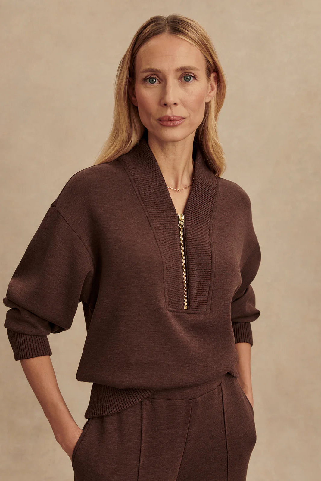 Sally Half Zip Sweat - Coffee Bean Marl