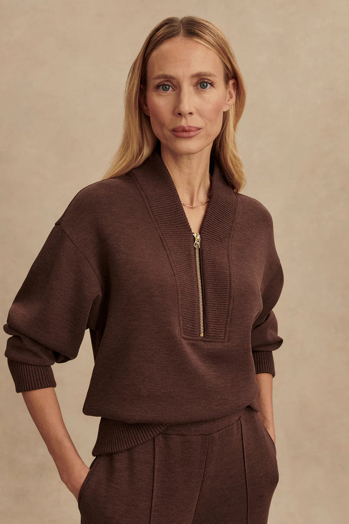Sally Half Zip Sweat - Coffee Bean Marl