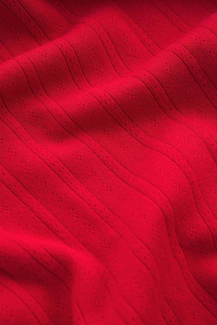 Holly Pointelle Long Sleeve Top - Festive Red