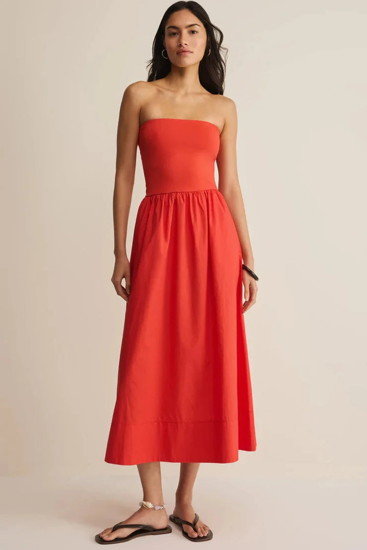 Sunsought Strapless Midi Dress - Lychee