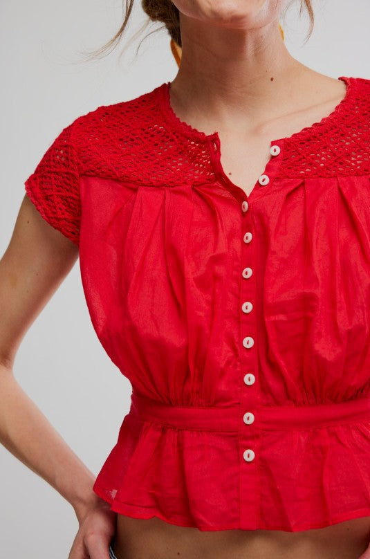Gemma Embroidered Top - High Risk Red