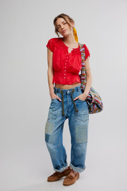 Gemma Embroidered Top - High Risk Red