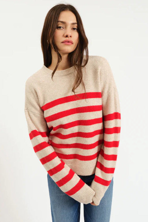 Carlyle Crewneck Sweater - Red Oat Stripe