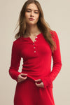Holly Pointelle Long Sleeve Top - Festive Red