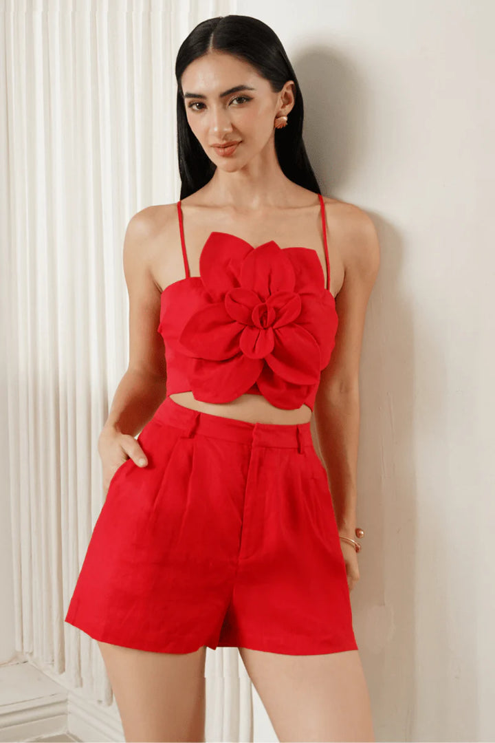 Rhea Linen Short - Red