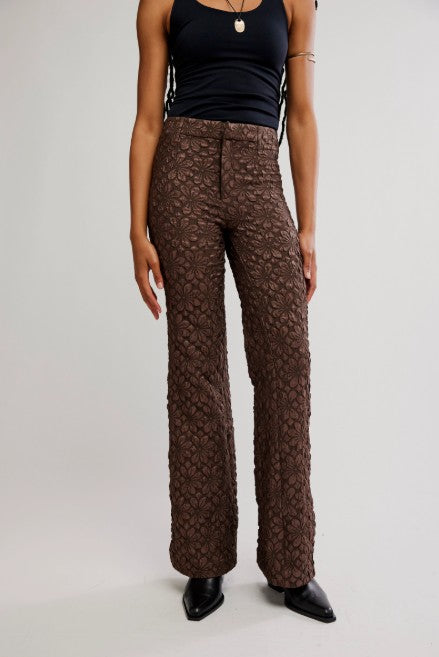 Runaway Floral Flare Pants - French Chocolate