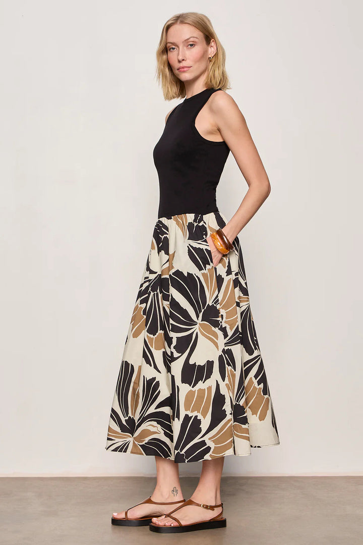 Sandbar Mixed Media Midi Dress Lotus/Black