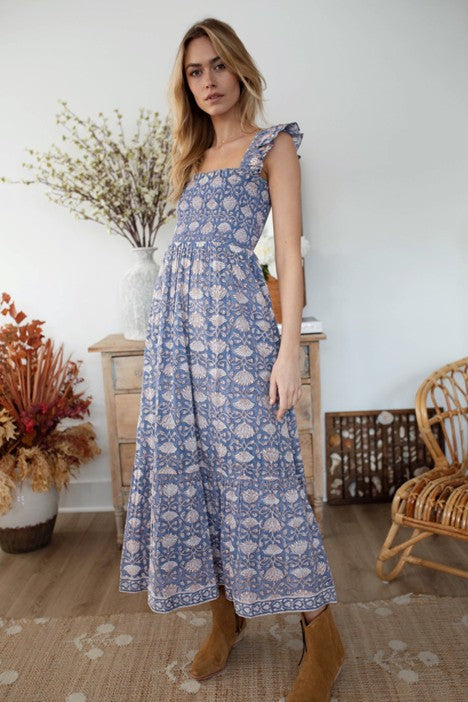 Sasco Dress - Blue Indigo Lotus