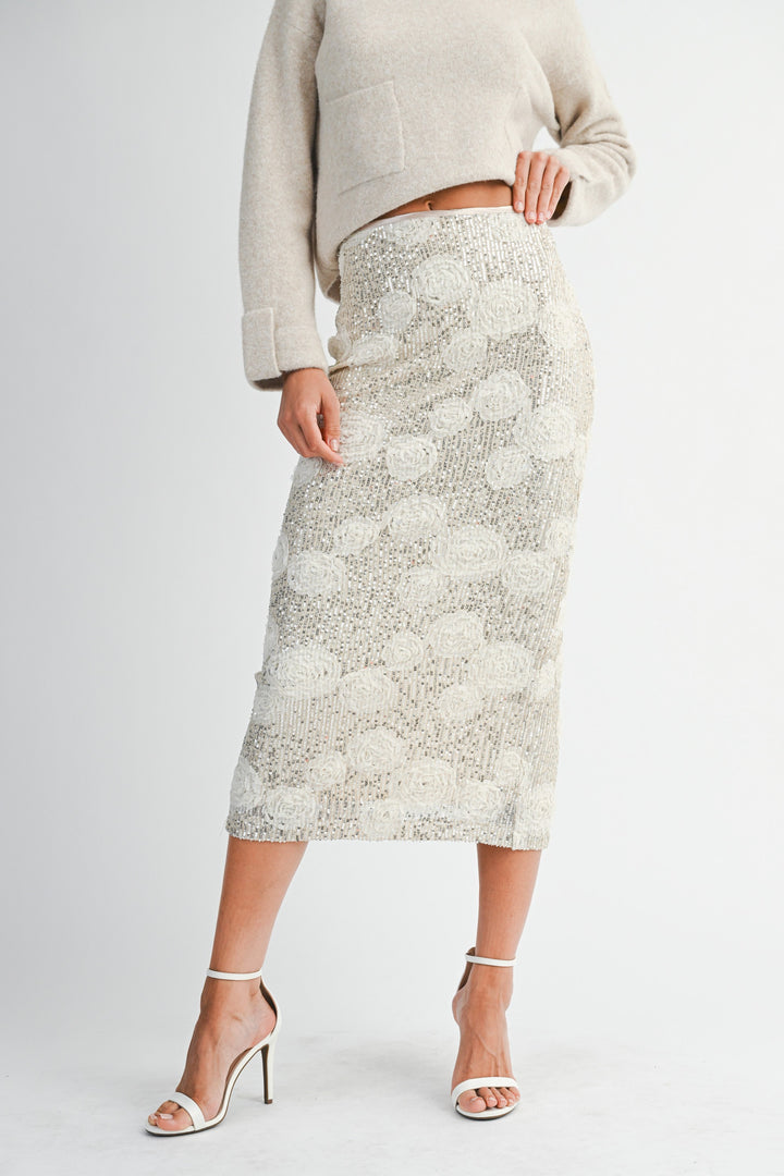 Ellie Sequin Midi Skirt - Champagne