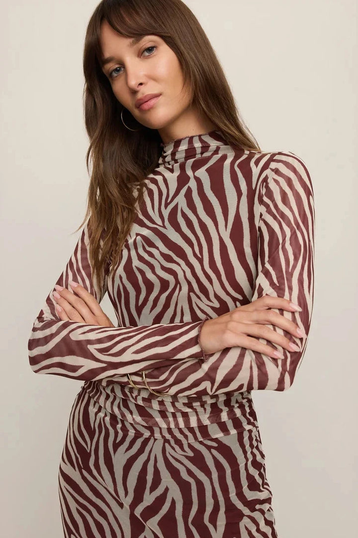 Sevilla Zebra Mesh Midi Dress - Velvet Rouge