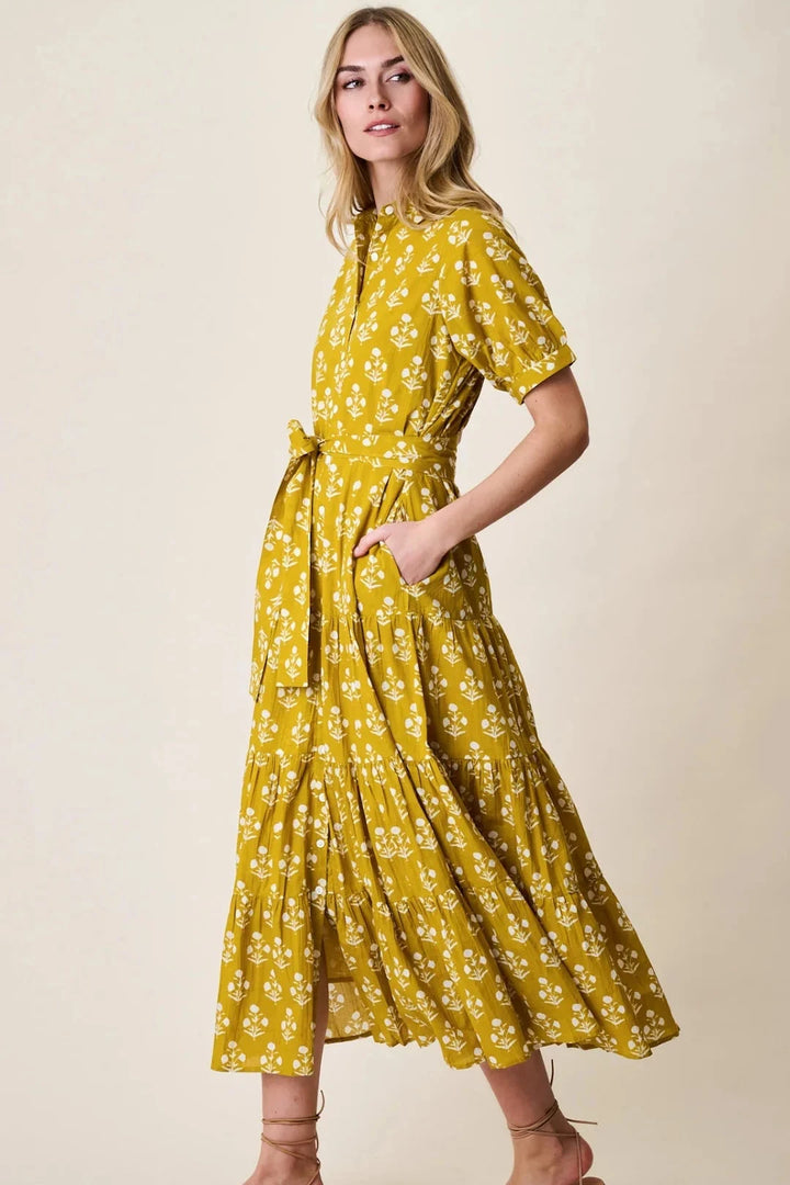 Liz Short Sleeve Shirt Dress - Chartreuse