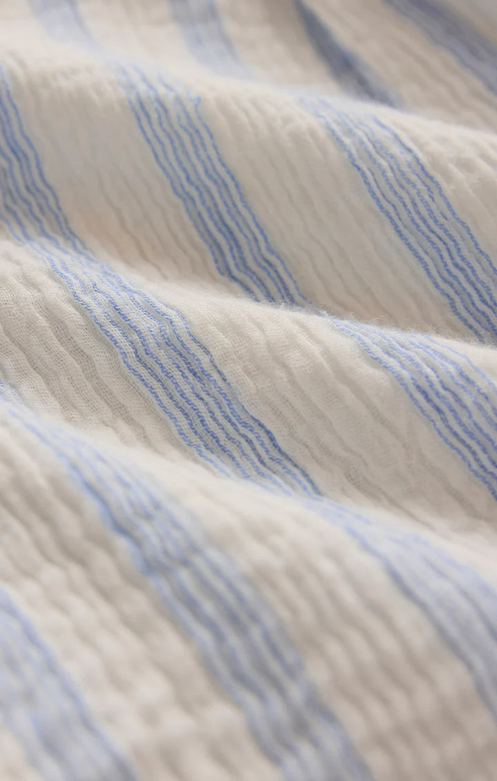 Helena Striped Airy Gauze Button Up- Sea Salt