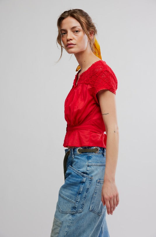 Gemma Embroidered Top - High Risk Red