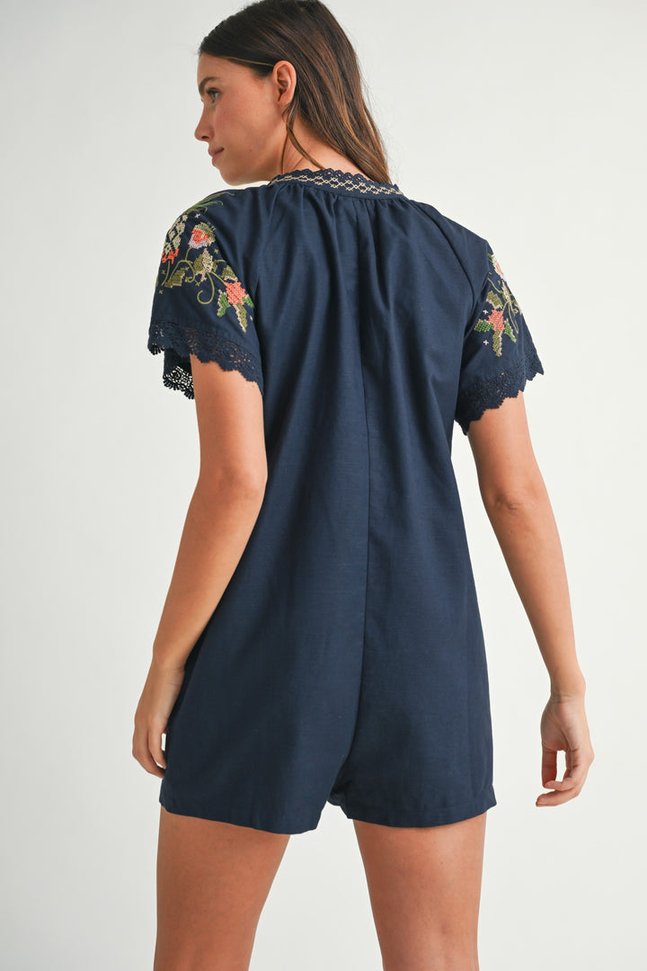 Calypso Embroidered Short Sleeve Romper