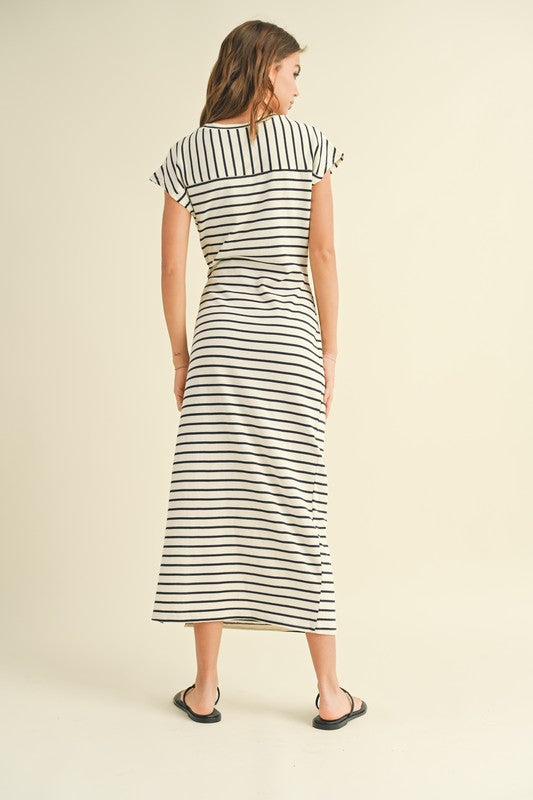 Matilde Side Knot Dress - White/Navy