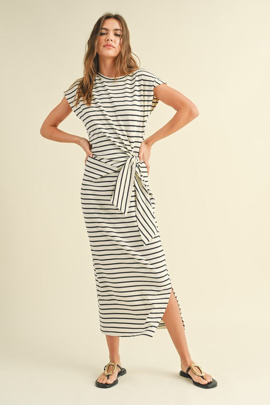 Matilde Side Knot Dress - White/Navy