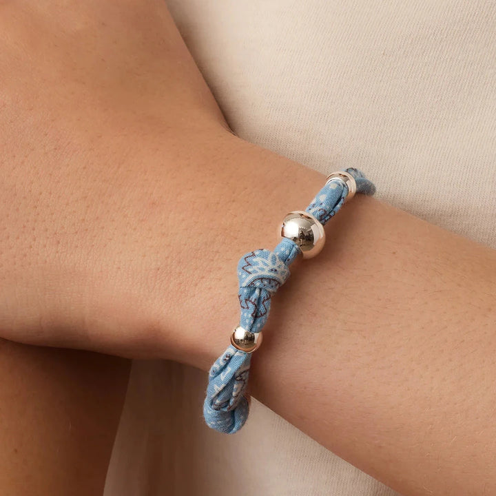 Paisley Bandana Knot Bracelet- Silver/Chambray