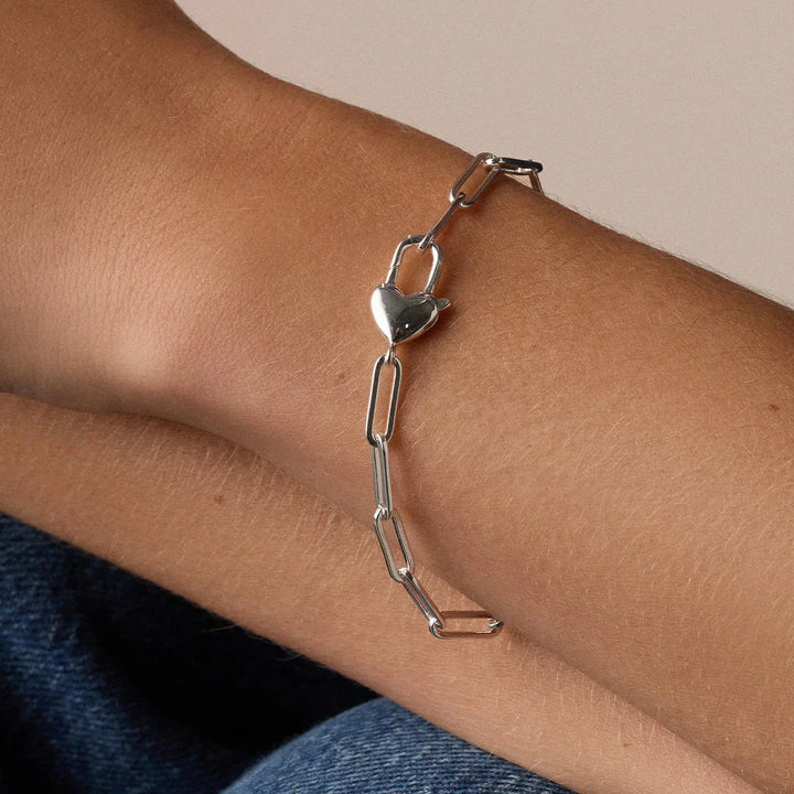 Heart Padlock Bracelet - Silver