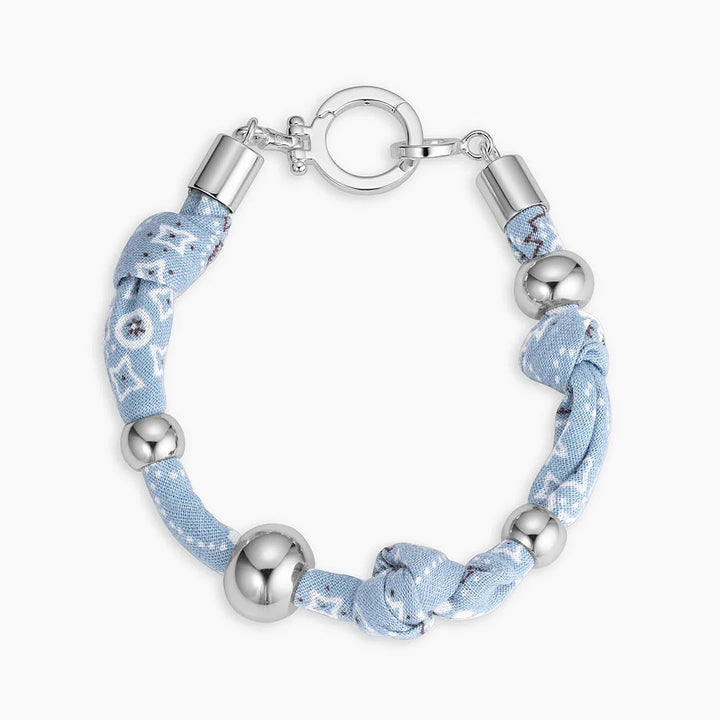 Paisley Bandana Knot Bracelet- Silver/Chambray
