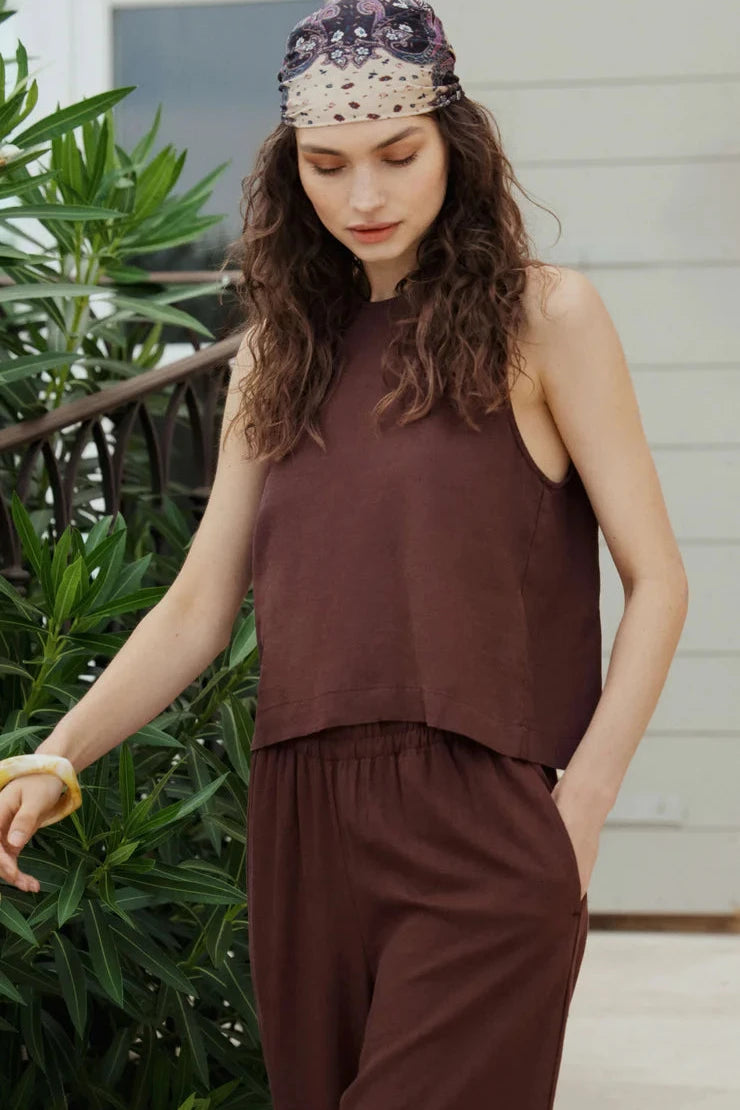 Sloane Linen Tank - Chocolate Cherry